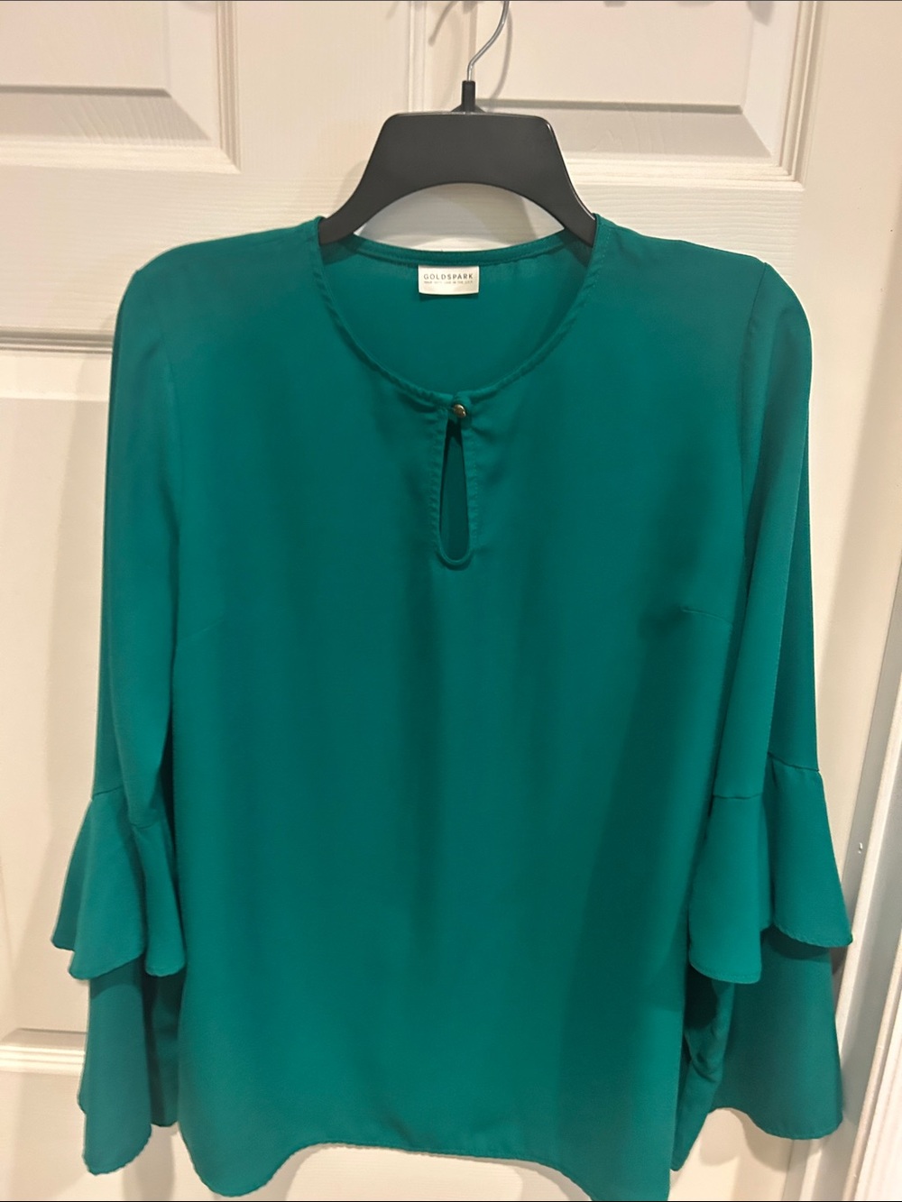 Goldspark Teal Ruffle Sleeve Keyhole Blouse